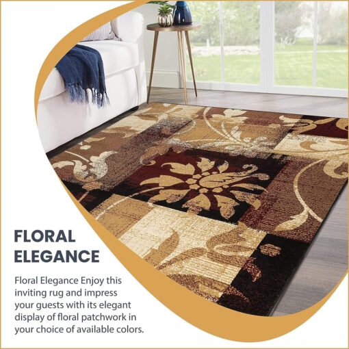 Superior Indoor Area Rug, Jute Backed, Perfect for Entryway, Office, Living/Dining Room, Bedroom, Kitchen, Floor, Modern Floral Patchwork Decor, Pastiche Collection, 7' x 9', Burgundy - Image 3