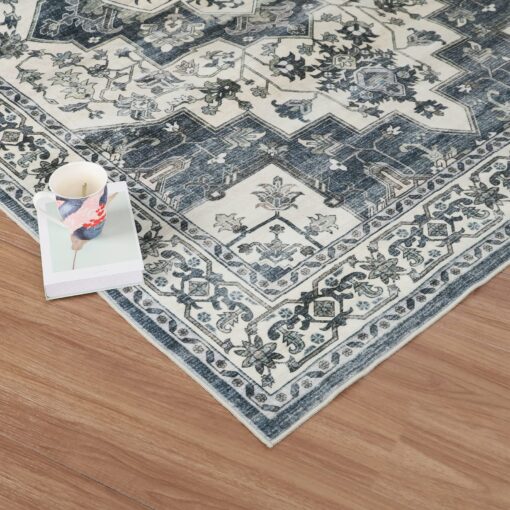 Dripex 9x12 Area Rugs - Stain Resistant Washable Rug Distressed Rugs for Living Room Dining Room Bedroom Anti-Slip Low-Pile and Soft Accent Rug Farmhouse Office Home Decor, Pet & Child Friendly - Image 6
