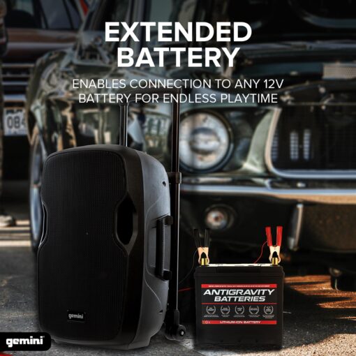 Gemini 12” 1500W Wireless Battery-Powered Bluetooth PA Speaker with Mic & Guitar Inputs, USB/SD/FM – Rugged Pro Audio for Outdoor Events, Instructors & Musicians - Image 4