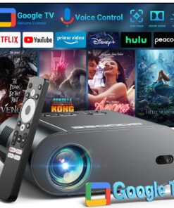 GooDee Smart 4K Projector with WiFi and Bluetooth, Google TV-Licensed Outdoor Movie Projector with Netflix / Prime Video / YouTube Built-in, Keystone Voice Control Home Theater