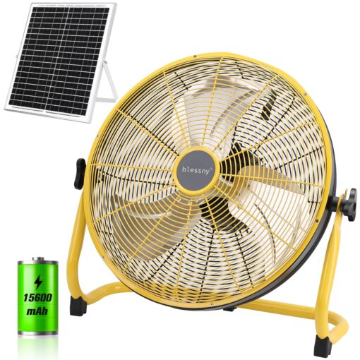 blessny 16" Large Solar Rechargeable Floor Fan, 15600 mAh 20W Solar Powered Portable Battery Fan for Home Outdoor Camping Gazebo Chicken Coop Greenhouse Barn, with 360° Adjust Tilt