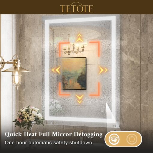 TETOTE 30 x 36 Bathroom LED Mirror Vanity Mirror with Lights,Dimmable,Anti-Fog,Makeup Wall Mounted Modern Lighted Mirror, Tempered Glass - Image 7