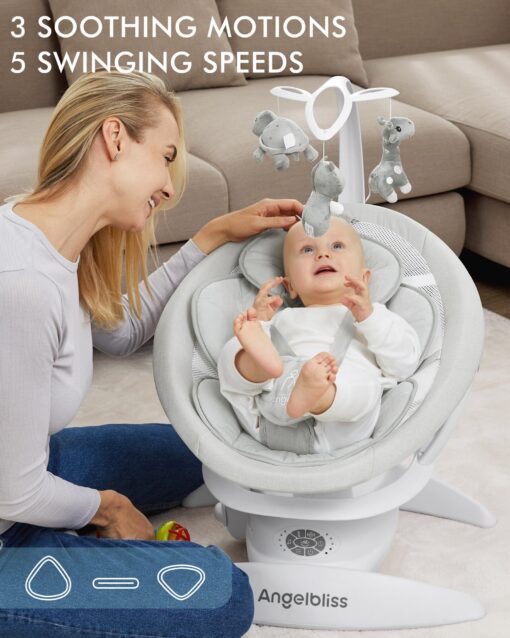 Angelbliss 3 in 1 Baby Swing with Motion Detection, Portable Baby Swings for Infants with Removable Rocker & Stationary Seat, Bluetooth Enabled with 3 Unique Motions (White) - Image 7