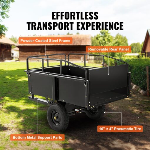 VEVOR Heavy Duty ATV Dump Cart - Steel Tow Behind trailer, 750 lbs, 15 Cubic Feet Garden Utility with Removable Sides - Image 7