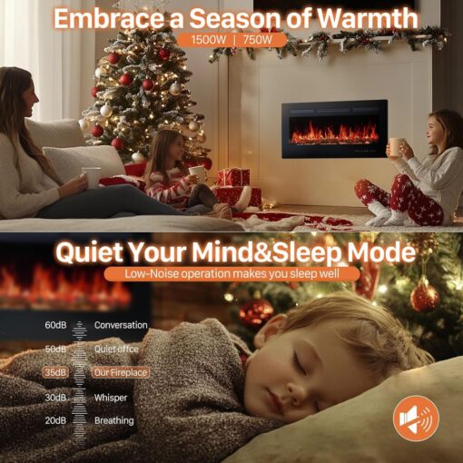 Sweetcrispy 60" Electric Fireplace Wall Mounted or Recessed Insert, 1500W/750W Freestanding Fireplaces Heater with Remote Control,13 Adjustable Flame Color, 12H Timer, Touch Screen - Image 6