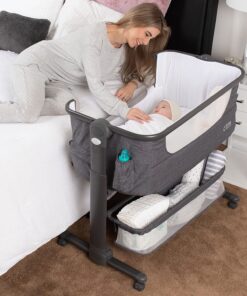 KoolerThings Baby Bassinet, Bedside Sleeper for Baby, Easy Folding Portable Crib with Storage Basket for Newborn, Bedside Bassinet, Comfy Mattress/Travel Bag Included (Bassinet) (Grey)