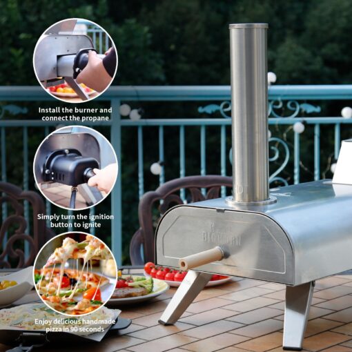 BIG HORN OUTDOORS 12" Multi-Fuel Pizza Oven, Portable Outdoor Pizza Oven, Wood Fired & Propane Gas, Pellet Pizza Maker with Pizza Stone - Image 6