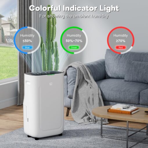 2025Upgraded 5000 Sq.Ft 80 Pint Dehumidifier for Basements with Large 6.5L Water Tank,24H Timer,Child Lock,Defrost,Silent,mold,4 Modes Operation Auto Shut-off - Image 7