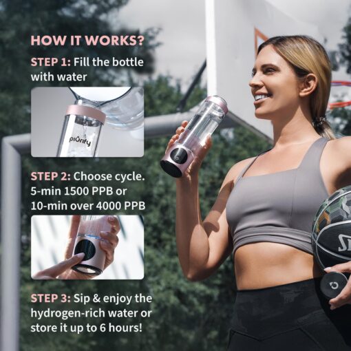 Hydrogen Water Bottle Generator - Up to 4100+ PPB Concentration - SPE/PEM Technology - Certified H2 Generator - Portable Athletic Performance & Hydration System - 6-Hour Hydrogen Retention (Pink) - Image 4
