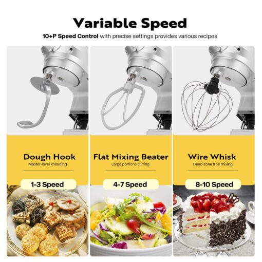 VIVOHOME 6 in 1 Multifunctional Stand Mixer with 8.5 Quart Stainless Steel Bowl, 660W 10 Speed Tilt-Head Meat Grinder, Juice Blender, Vegetable Slicer, Pasta and Cookie Maker, Silver - Image 5