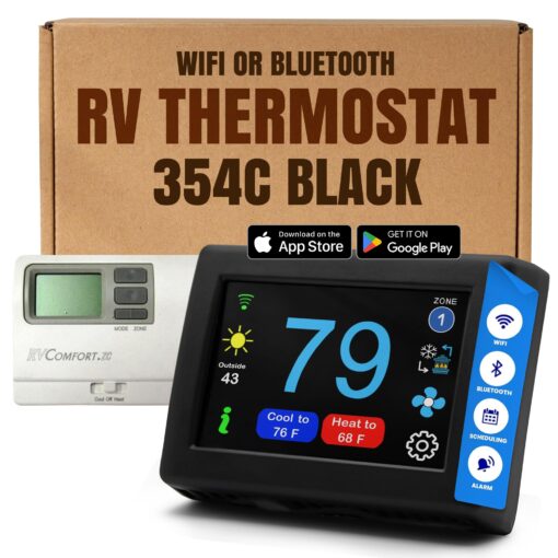 MICRO-AIR EasyTouch RV Touch Screen Thermostat with WiFi and Bluetooth - RV Thermostat for Air Conditioner and Heating - Programmable, Compatible with Coleman HVAC (354C Black)