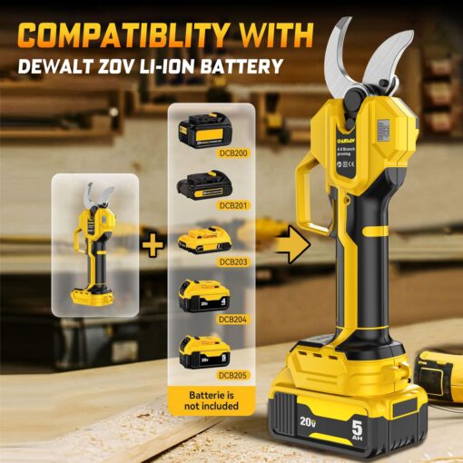2-IN-1 Electric Pole Pruning Shears Cordless Compatibility with DEWALT 20V MAX Battery, 1.6" Cutting Diameter Pruner, 14.8 FT MAX Extension Pole Saws for Tree Trimming, LCD Display(NO Battery) - Image 7