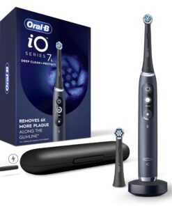 Oral-B iO Deep Clean + Protect Rechargeable Electric Toothbrush, Black with a iO Series 7 Toothbrush, 2 Replacement Brush Heads, and a Charging Travel Case
