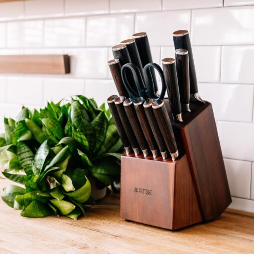 Yatoshi 15 Piece Knife Block Set - Pro Kitchen Knife Set Ultra Sharp High Carbon Stainless Steel with Ergonomic Handle - Image 8