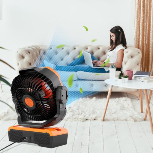 WESTTREE Battery Powered Fan Powerful Airflow Battery Operated Air Circulator Fan for Bedroom,Quiet & 360°Auto Oscillating Rechargeable Camping Fans with LED Light (RGBW) X66 Orange - Image 2