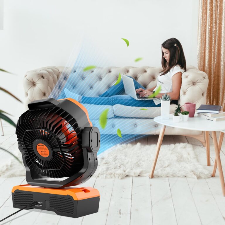 WESTTREE Battery Powered Fan Powerful Airflow Battery Operated Air Circulator Fan for Bedroom,Quiet & 360°Auto Oscillating Rechargeable Camping Fans with LED Light (RGBW) X66 Orange - Image 2