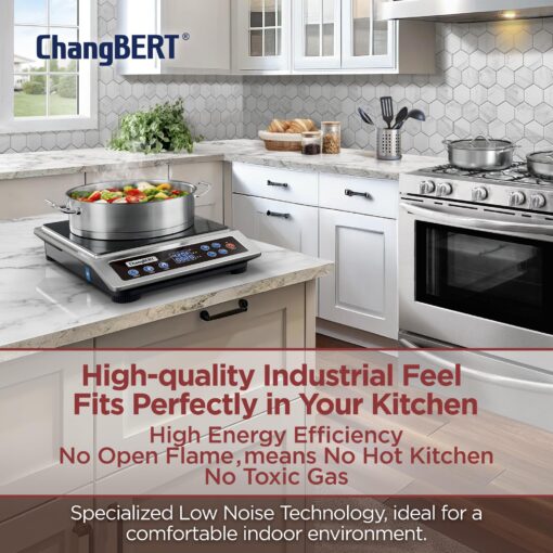 ChangBERT Portable Induction Cooktop, NSF Certified Pro Induction Hot Plate, Powerful 1800W with Large 8" Heating Coil, 18/10 Stainless Steel, 18 Temp Settings Commercial Grade Countertop Burner - Image 4
