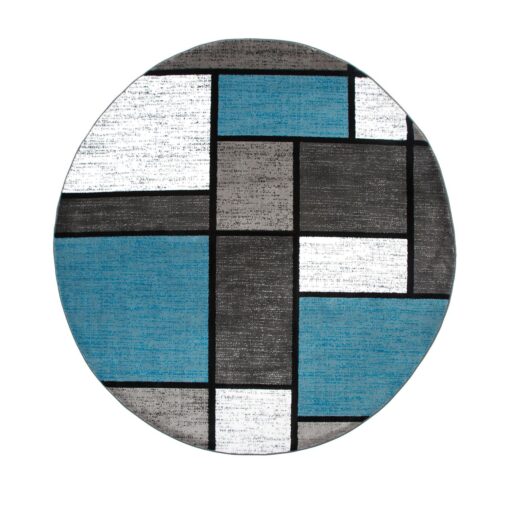Rugshop Contemporary Modern Boxes for Home Office,Living Room,Bedroom,Kitchen Non Shedding Round Area Rug 8' Blue - Image 6