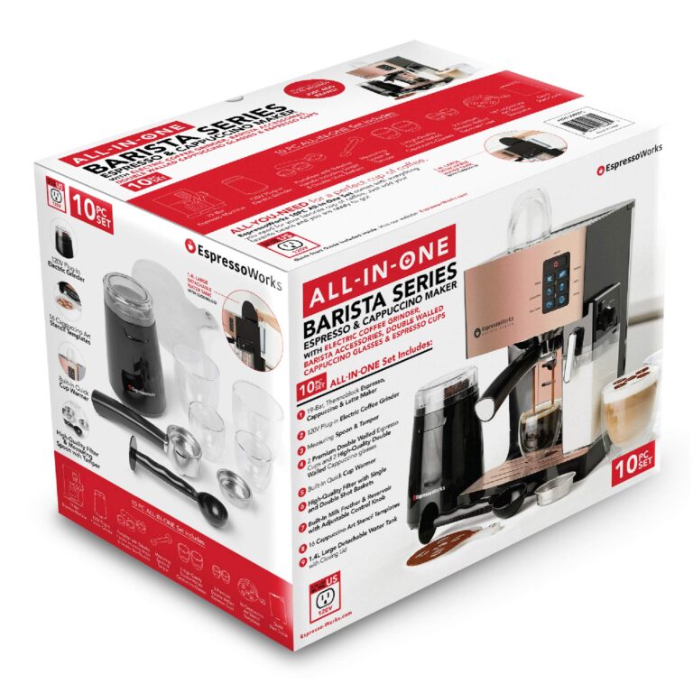 EspressoWorks 19-Bar Espresso, Latte and Cappuccino Maker 10-Piece Set - Brew Cappuccino and Latte with One Button - Espresso Machine with Milk Steamer 1250W - Coffee Gifts (Rose Gold) - Image 4