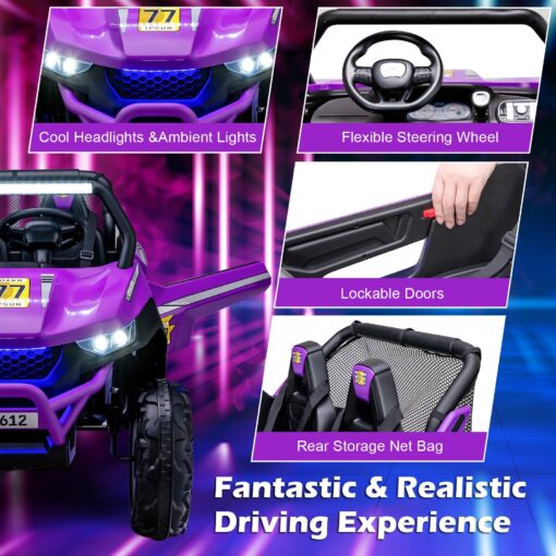 OLAKIDS 2 Seater Ride on Car for Kids, 12V UTV Kids' Electric Vehicles with Remote Control, Spring Suspension, Soft Start, Music Bluetooth FM, Battery Powered for Ages 3-8 (Purple) - Image 6
