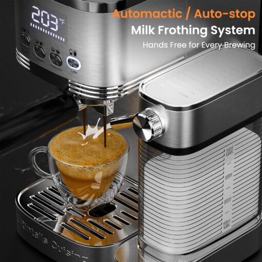 URintells Cuising Espresso Machine 20 Bar Cappuccino Latte Machine with Automatic Milk Frother,Temperature Control LED Display StainlessSteel Dual Heat System Coffee Maker with ESE Pod Filter for Home - Image 5