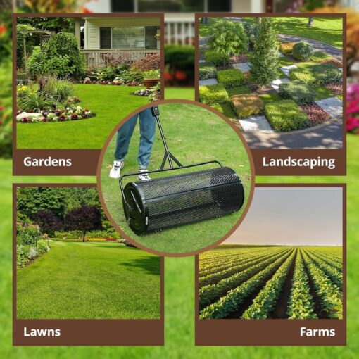 Garden Tailor Compost Spreader 44 Inch Towable Peat Moss Spreader with Installation Accessories, Metal Mesh Roller Lawn Spreader for Top Soil, Manure, Mulch, Top Dressing - Garden spreaders for lawns - Image 3