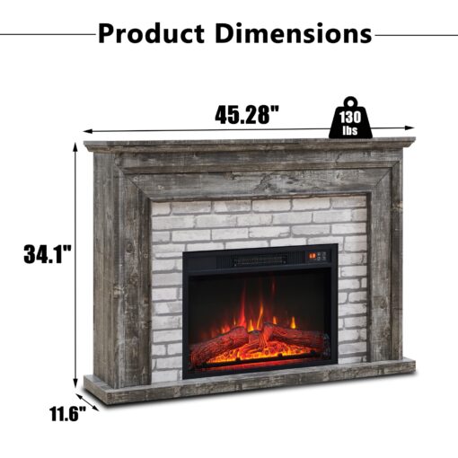 Aitjunz 45" Flip Top Electric Fireplace with Mantel, Electric Fireplace Heater, TV Stand with Freestanding Electric Fireplaces, Remote Control, Adjustable Flame Level for Living Room (Light Grey) - Image 6