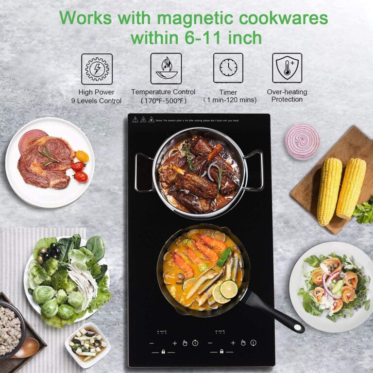 Double Induction Cooktop, 2 Burners Induction Cooktop 110v, 12 inch Portable Electric Stove Top, Countertop and Built-in Plug in,9 Power Levels, Child Lock,120 Mins Timer - Image 3