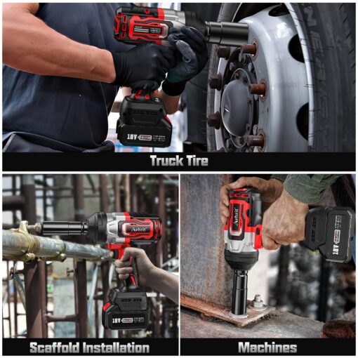 Avhrit 1300NM(960Ft-lbs) Cordless Impact Wrench 1/2 inch w/ 2x 5000mAh Battery, 1/2 Electric Impact Gun, Fast Charger, 4 Sockets, High Torque Impact Wrench for Car Truck, Heavy-duty Project - Image 5