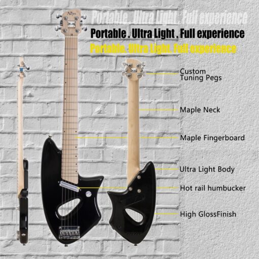 Aliyes Ultra Light Electric Guitar for Adult,Full 24 3/4" Scale for Travel and Practice,Portable Small Size Guitar Featherlight,Solid Wood Body Gig Bag, All Accessories (Black) - Image 6