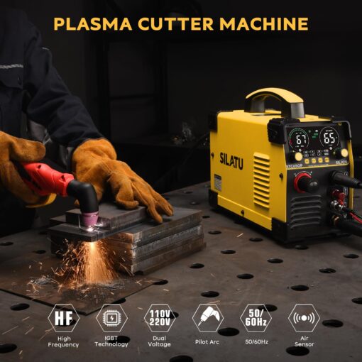 SILATU 65Amps Plasma Cutter, Large LED Display, Non-Touch Pilot Arc, Air Sensor Technology, 110/220V Dual Voltage IGBT Inverter Plasma Cutter Machine, 14mm Clean Cutting Thickness - Image 3