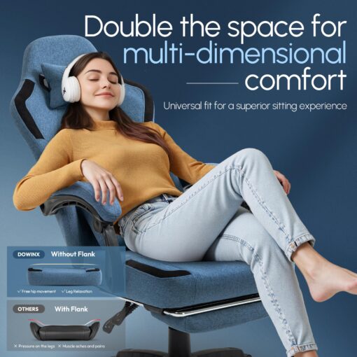 Dowinx Fabric Gaming Chair with Pocket Spring Cushion,Breathable Computer Chair with Massage Lumbar Support and Footrest,High Back Game Office Chair for Adult,Dark Blue - Image 7