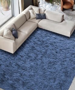 9x12 Fluffy Dark Blue Rugs for Living Room Bedroom, Soft Modern Indoor Fuzzy Shaggy Area Rug, Non-Slip Furry Rug for Teen Girls and Boys,Nursery Kids Room Dorm Home Decor, High Pile Plush Floor Carpet