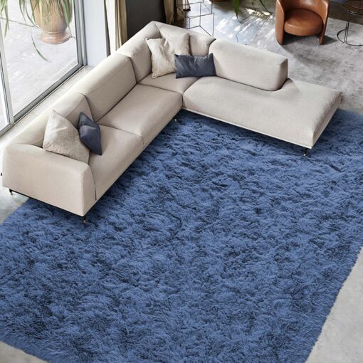 9x12 Fluffy Dark Blue Rugs for Living Room Bedroom, Soft Modern Indoor Fuzzy Shaggy Area Rug, Non-Slip Furry Rug for Teen Girls and Boys,Nursery Kids Room Dorm Home Decor, High Pile Plush Floor Carpet