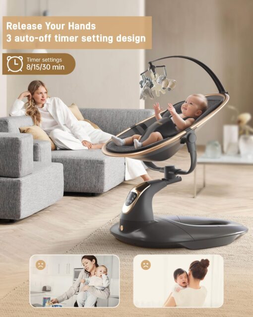 Baby Swing for Infants to Toddler, Electric Baby Swing with Sturdy Shield-Shaped Base, 180° Rotation Portable Infant Swing with 5 Speeds & 12 Lullabies for Newborn Baby Boy Girl Up to 20 lbs, Black - Image 5