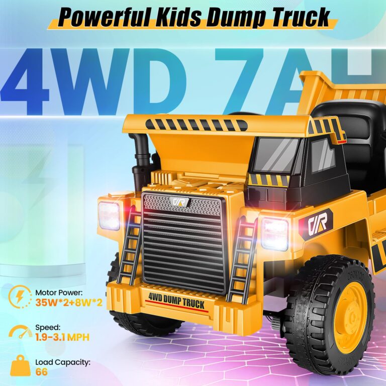Hikole Ride on Dump Truck for Kids, Electric Cars with Remote Control, Dump Bed, Shovel, Bluetooth, Music Player, Ride on Construction Vehicles for Kids 4-8, Yellow - Image 5