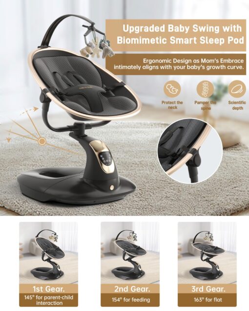Baby Swing for Infants to Toddler, Electric Baby Swing with Sturdy Shield-Shaped Base, 180° Rotation Portable Infant Swing with 5 Speeds & 12 Lullabies for Newborn Baby Boy Girl Up to 20 lbs, Black - Image 7