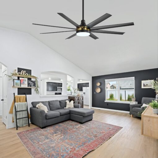 Breezary 65 Inch Ceiling Fan with Light and Remote, 8-Blade, Reversible DC Motor, 6-Speed, Timer, Industrial Ceiling Fans with Led Light Chandelier for Bedroom Office (Black & Gold + 8 Black Blade) - Image 2