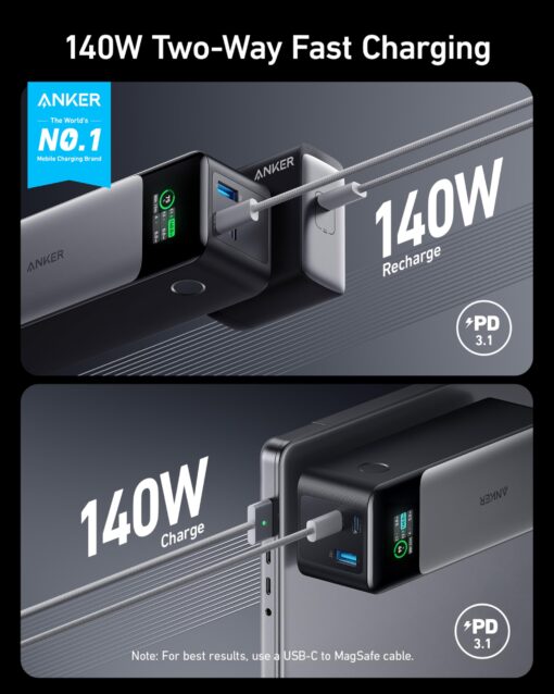 Anker 737 Power Bank, 24,000mAh 3-Port Laptop Portable Charger with 140W Output, Smart Digital Display, Compatible with iPhone 15/14 /13 Series, Vision Pro, Samsung, MacBook, Dell, AirPods, and More - Image 8
