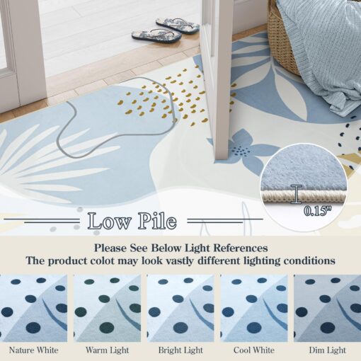 Lahome 9x12 Rugs for Living Room, Washable Non-Slip Ultra-Thin Larege Area Rug for Dining Room Table, Boho Botanical Print Indoor Soft Carpet for Bedroom Office, Blue - Image 6