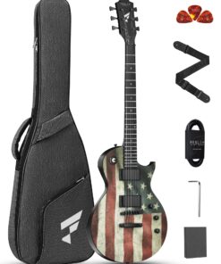 Fesley 39" LP Electric Guitar Kit:Full Size Solid Body Electric Guitars for Beginners with Humbucker Pickups,Poplar Body,Mahogany Neck,22 Frets,6 String Guitar with Gig Bag, FLP400,Matte,US Flag