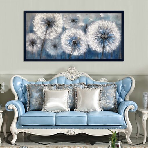 Dandelion Wall Art Blue Large Picture for Living Room Canvas Art Wall Decor Above Bed Wall Decor White Flower Artwork for Walls Wall Paintings Modern Art Aall Decor Framed Wall Art for Bedroom 29×58IN - Image 5