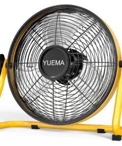 YUEMA Battery Operated Powered 14 Inch Floor Fan High Velocity Rechargeable Fan Cordless Metal Blade Portable Fan for Camping Travel Patio Tent Indoor Outdoor 360 Degree Manual Tilt 12 Speed