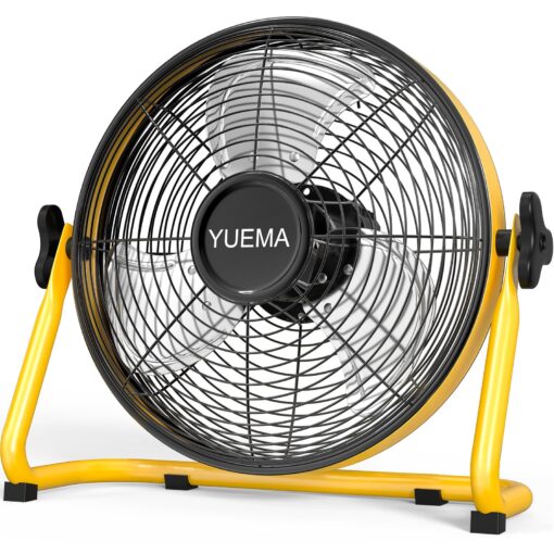 YUEMA Battery Operated Powered 16 Inch Floor Fan High Velocity Rechargeable Fan Cordless Metal Blade Portable Fan for Camping Travel Patio Tent Indoor Outdoor 360 Degree Manual Tilt 12 Speed