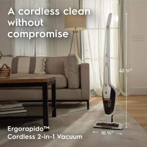 Electrolux Ergorapido Cordless 2-in-1 Vacuum Cleaner with High Suction Power and 180-Degree EasySteer Mobility, 48-Minute Run Time, 2 Power Modes, Satin White - Image 8