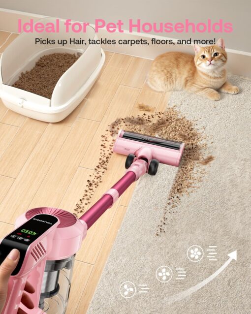 Cordless Vacuum Cleaner, 40Kpa 45Mins Vacuum Cleaners for Home, 8-in-1 Lightweight Stick Vacuum with Powerful Suction, Anti-tangle Wireless Vacuum for Carpet, Tile, Pet Hair, Hardwood Floors, Pink - Image 6