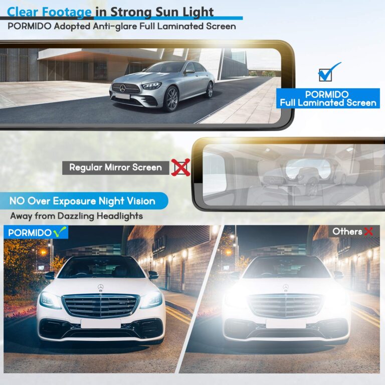 PORMIDO Triple Mirror Dash Cam 12" with Detached Front and in-Car Camera,Waterproof Backup Rear View Dashcam Anti Glare 1296P IPS Touch Screen with Sony Sensor,Starvis Night Vision,GPS,Parking Assist - Image 6