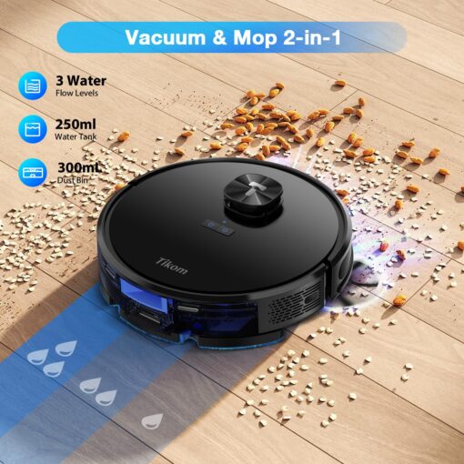 Tikom Robot Vacuum and Mop Combo with LiDAR Navigation, L9000 Robotic Vacuum Cleaner with 4000Pa Suction,150Min Max, 14 No-Go Zones, Smart Mapping, Good for Pet Hair, Carpet, Hard Floor(Dark Black) - Image 8