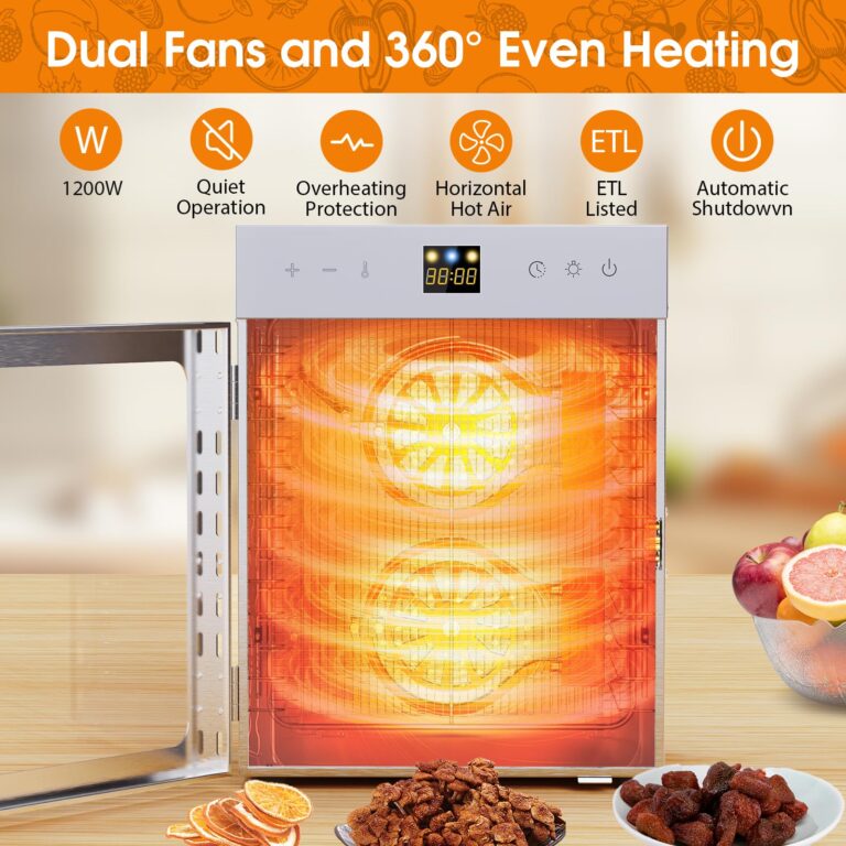 Food Dehydrator for Jerky, 12 Stainless Steel Trays, 1200W Fruit Dehydrator, 24H Timer and 190°F Temperature Control, Overheat Protection, Food Dryer for Jerky, Herbs, Fruit, Dog Treats - Image 5