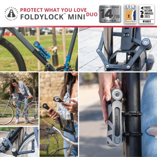 Seatylock FoldyLock Mini Folding Bike Lock Set - Patented Lightweight Bicycle Lock - Heavy Duty Anti Theft Guard for Electric Scooter & City Bikes - 2 Bike Locks with 6 Identical Keys - 29.5" - Image 3